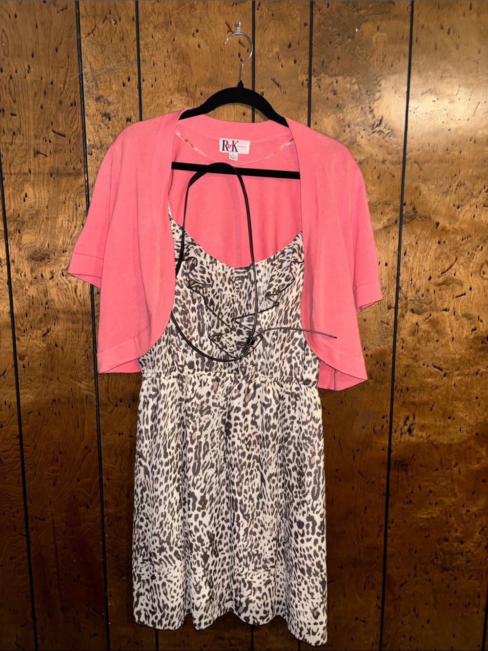 R&K Coral Pink Bolero with Leopard Print Dress